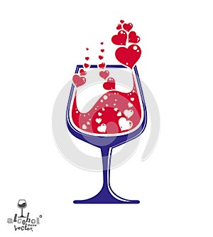 Simple vector cognac goblet with splash, alcohol idea illustration. Stylized artistic glass, decorative romantic rendezvous