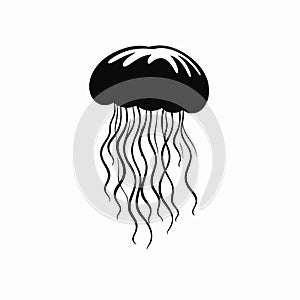 Elegant black and white minimalist jellyfish ocean life aquatic creature silhouette
