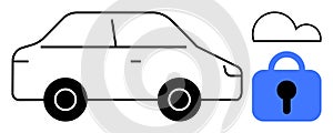 Car with Cloud Security Lock Symbol