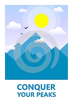 Simple vector flat art illustration of mountain landscape on motivational poster