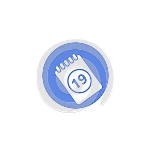 Simple vector flat art round icon of calendar with number nineteen