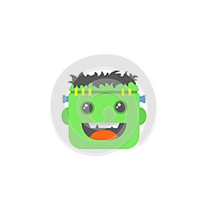 Simple vector flat art square cartoon icon of Frankenstein or zombie face