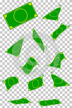 Simple vector flowing and dropping blank money, at transparent effect background