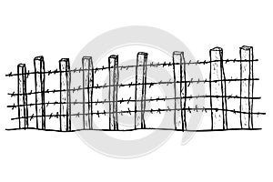 Simple Vector hand draw sketch of Barbed wire and tree gate