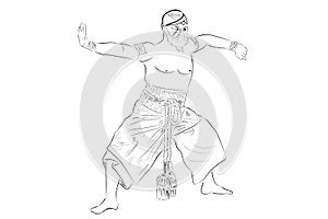 Simple Vector Hand Draw Sketch and Black Outline Reog Traditional Dance from Ponorogo East Java Indonesia, isolated on white