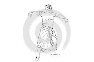 Simple Vector Hand Draw Sketch and Black Outline Reog Traditional Dance from Ponorogo East Java Indonesia, isolated on white