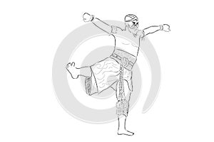 Simple Vector Hand Draw Sketch and Black Outline Reog Traditional Dance from Ponorogo East Java Indonesia, isolated on white