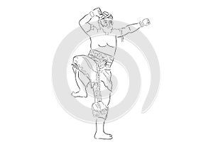 Simple Vector Hand Draw Sketch and Black Outline Reog Traditional Dance from Ponorogo East Java Indonesia, isolated on white