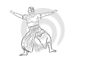 Simple Vector Hand Draw Sketch and Black Outline Reog Traditional Dance from Ponorogo East Java Indonesia, isolated on white