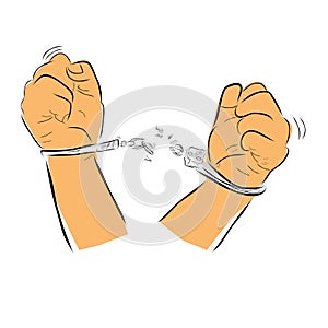 Simple Vector Hand Draw Sketch Flat Color, Ilustration for freedom from under arrest, man with Handcuff