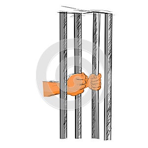 Simple Vector Hand Draw Sketch Flat Color, Ilustration for prisoner Inside the jail