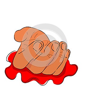 Conceptual Simple Vector Hand Draw Sketch, Illustration for victim of criminal, Blooding Hand of Dead Body, Isolated on White photo