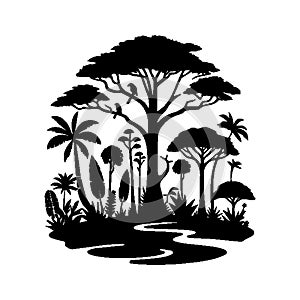 Simple Vector Icon of Amazon Rainforest Logo Illustration.