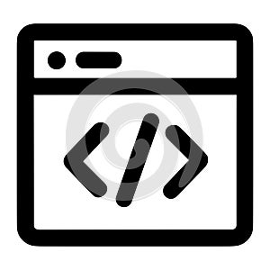 Minimalist black line icon of a code window for programming and web development