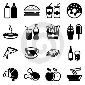 Simple vector icons. Flat illustration on a theme Fast food, drinks, Cafe