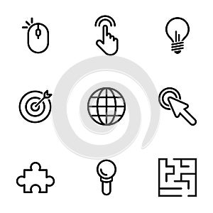 Simple vector icons. Flat illustration on a theme Internet, communication, creativity, purposefulness
