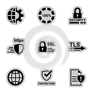 Simple vector icons. Flat illustration on a theme Protection, internet security, caution