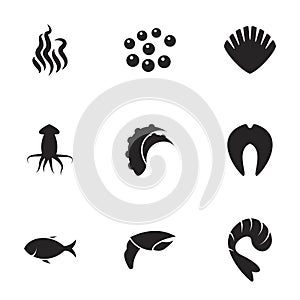 Simple vector icons. Flat illustration on a theme Seafood