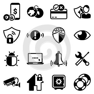 Simple vector icons. Flat illustration on a theme Security, credit card, insurance, internet