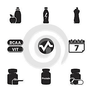 Simple vector icons. Flat illustration on a theme sport supplements