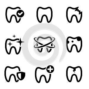 Simple vector icons. Flat illustration on a theme Teeth, dentistry