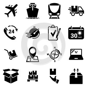 Simple vector icons. Flat illustration on a theme Transportation, logistics, cargo