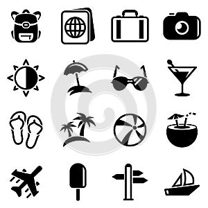 Simple vector icons. Flat illustration on a theme Travel, summer