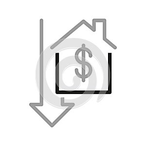 Simple vector icons related to real estate. Real estate price drop icon. Vector illustration