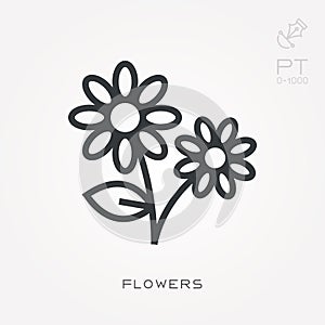 Simple vector illustration with ability to change. Line icon flowers