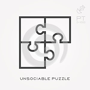 Simple vector illustration with ability to change. Line icon unsociable puzzle