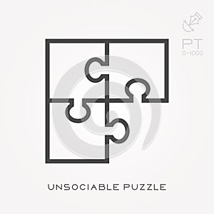 Simple vector illustration with ability to change. Line icon unsociable puzzle photo