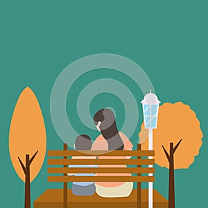 Simple Vector illustration background about young mother talking with her son about goal and purpose of life at home, happy family