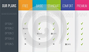 Simple vector illustration of business plans web comparison pricing table. Art design modern banner list. Abstract