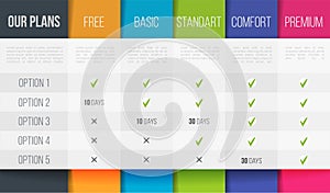 Simple vector illustration of business plans web comparison pricing table. Art design modern banner list. Abstract