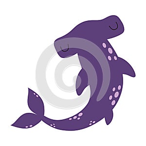 Simple vector illustration with cute hammerhead shark