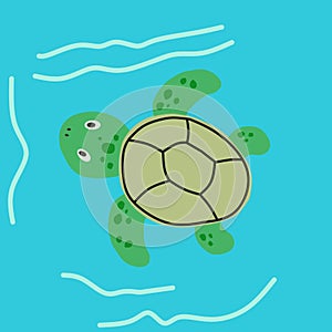 Simple vector illustration design of a swimming turtle