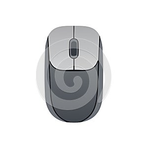 Simple vector illustration of a gray computer mouse with a scroll wheel from a top down view