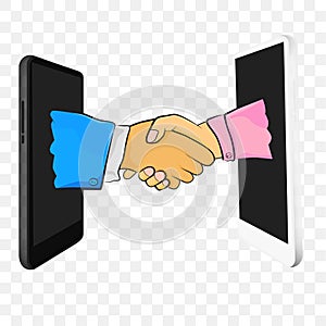 Simple Vector illustration legal Online business agreement thru Smartphone at Transparent Effect Background