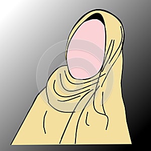 Simple vector illustration of a Muslim woman wearing a hijab with a gradient background