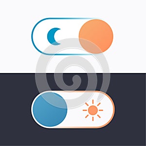 Simple vector illustration of the night and day mode switch buttons with flat sun and moon icons