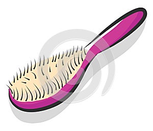 Simple vector illustration of a pink hairbrush on white bckground