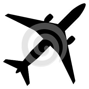 Simple vector illustration of a plane. Airplane vector icon. Aircraft flat style. Black shadow silhouette. Symbol, sign or logo.