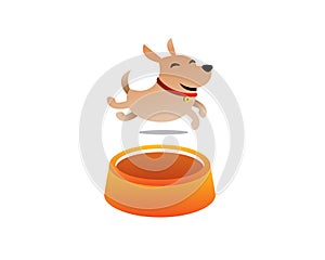 Simple vector illustration of running puppy dog and foodbowl