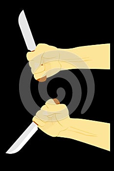 Simple Vector Illustration Set 2 for Murder or Criminal, Hand Holding Knife, at black background
