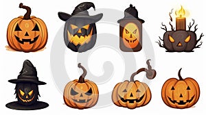 simple vector illustration set, halloween decoration isolated on a whilte background. Decorative elements for Halloween party