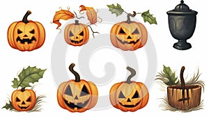 simple vector illustration set, halloween decoration isolated on a whilte background. Decorative elements for Halloween party