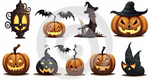 simple vector illustration set, halloween decoration isolated on a whilte background. Decorative elements for Halloween party