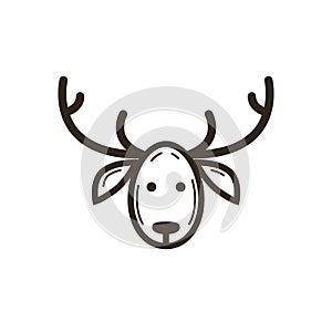 Simple vector line art Christmas icon of deer head