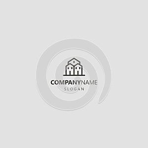 Simple vector line art geometric outline iconic logo of three private houses