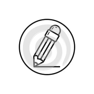 Simple vector line art icon of pencil in the round frame